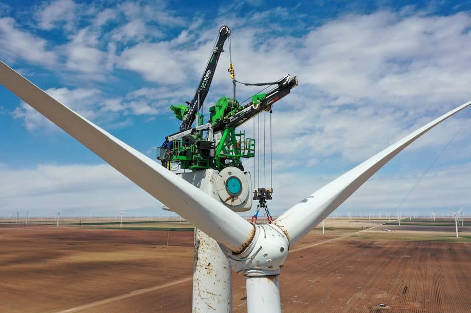 LiftWerx up-tower crane servicing a wind turbine hub